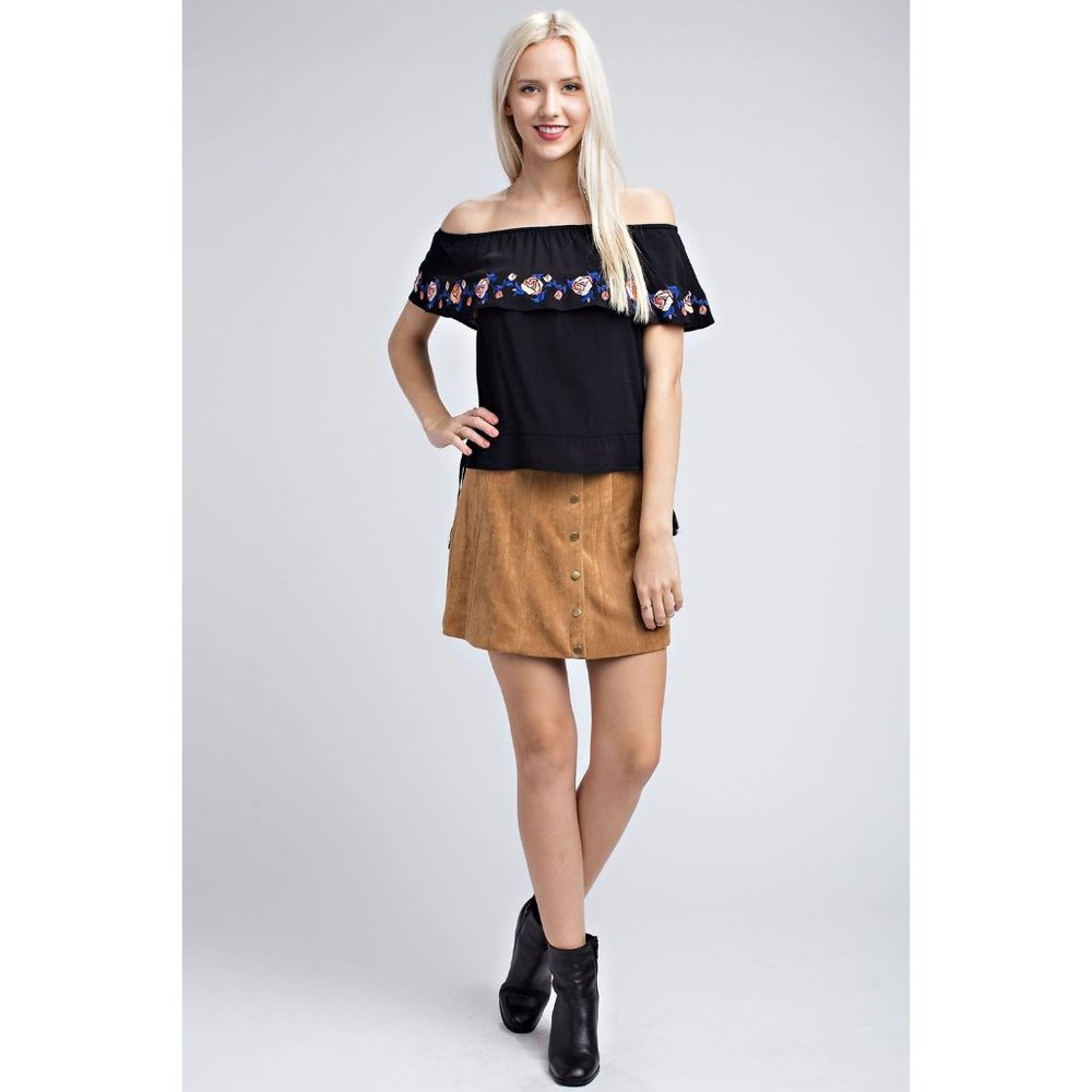 Honey Punch Strapless Embroidered Ruffle Top - Picture 4 of 5